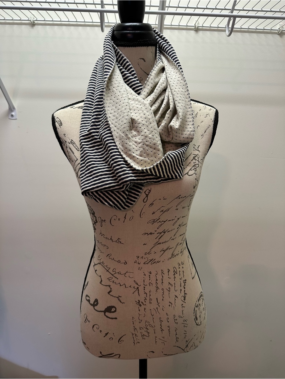 Charlotte Russe Black & White Striped Infinity Scarf with Polka-Dot Lining